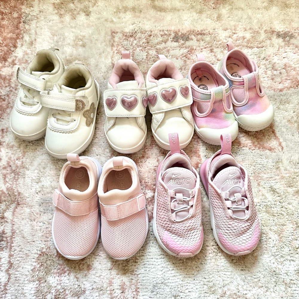 6 pairs of girls size 5 shoes.